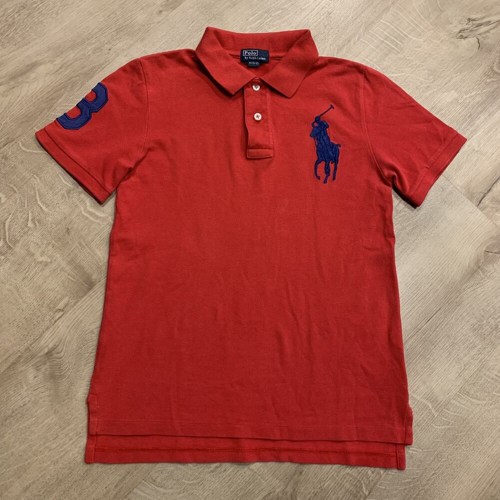 Vintage Polo Ralph Lauren Polo Shirt Big Pony #3 Youth Boys Medium M 10-12 Red